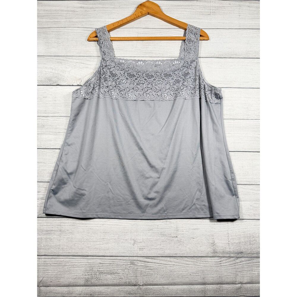 Cato Women’s 22/24 Gray Lace Yoke Square Neck Sleeveless Tank Top 4132
